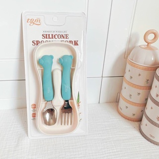 SET THÌA + DĨA SILICON CÁN INOX DÀI CHO BÉ