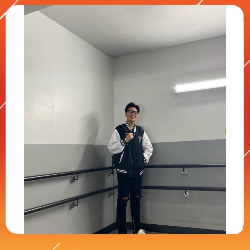 Áo Khoác Dù VARSITY JACKET F Đen Trắng Form Rộngcực phong cách