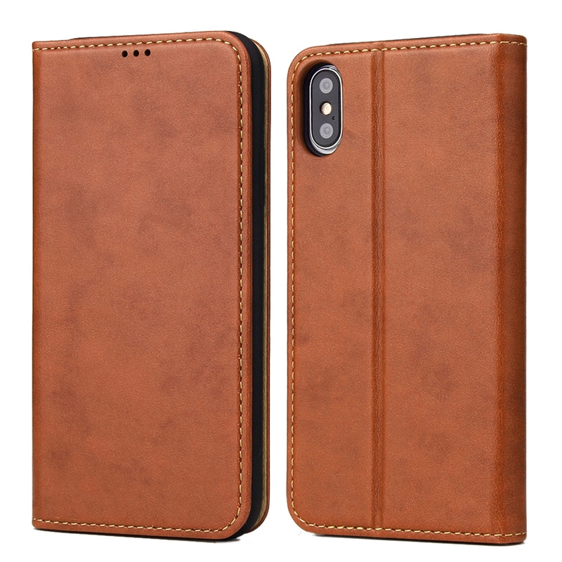 Ốp điện thoại da thật nắp gập nam châm có ngăn đựng thẻ tiện dụng hợp thời trang cho Iphone X | BigBuy360 - bigbuy360.vn