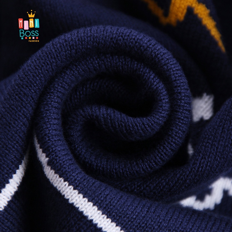 Áo len cho bé trai 10-29kg Quảng Châu 2 lớp | Áo len họa tiết cá voi siêu ấm MiniBoss