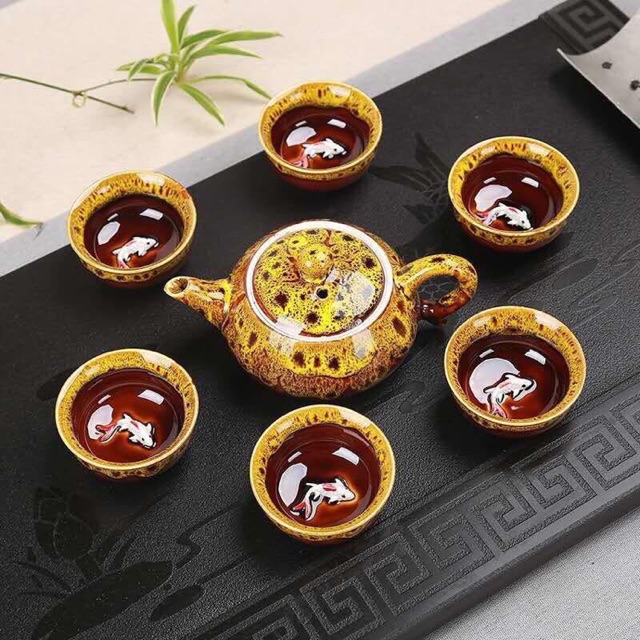 BỘ ẤM CHÉN CÁ 3D