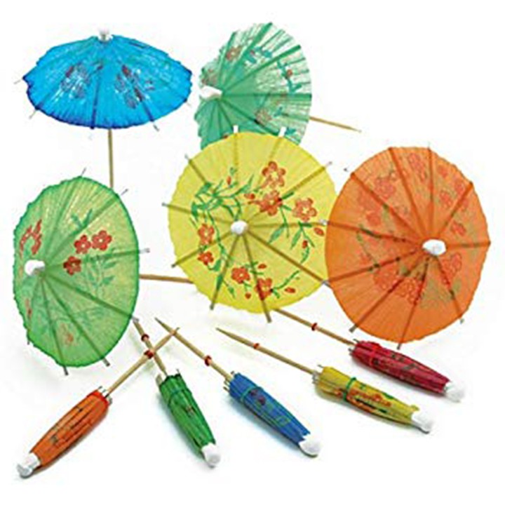 Hộp 100 cocktail Parasol Drink Umbrellas, ô giấy trang trí Cocktail, ô dù giấy trang trí bánh sinh nhật