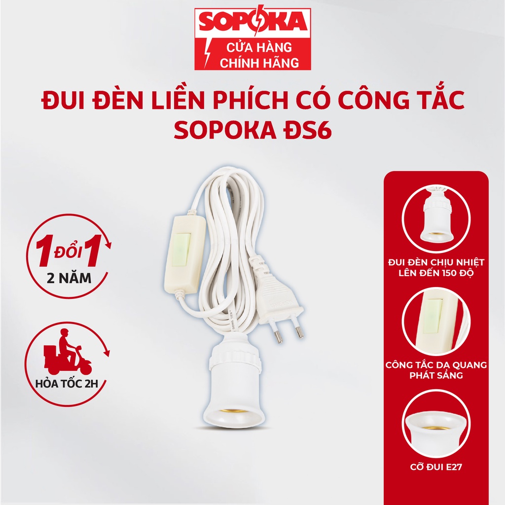 Bộ dây đuôi đèn liền công tắc SOPOKA ĐS sẵn phích siêu tiện lợi