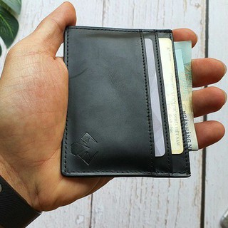[Da thật] Ví card holder  da bò thật - Đen CH102