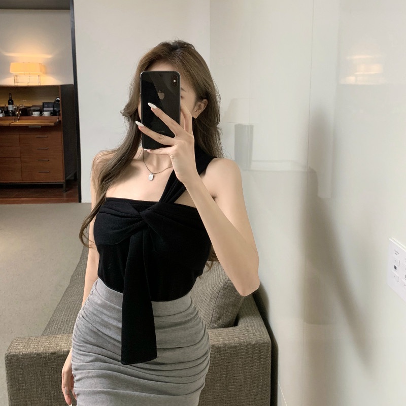 Áo Lệch Một Vai Thắt Nút JEHI RA025 Hottrend Hàng Quảng Châu Cực Đẹp Chất Dệt Kim Mịn Mát Đi Chơi Đi Biển