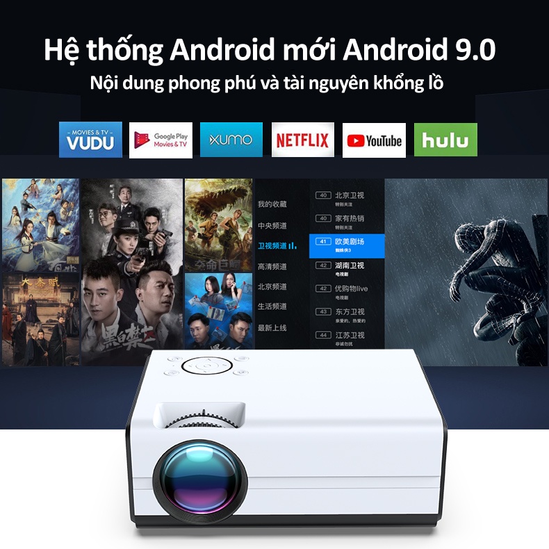 Máy chiếu mini đa chức năng Full HD 1920*1080 độ sáng 3000 lumens xem đến 130 inch cực nét bảo hành 1 năm T01A máy chiếu