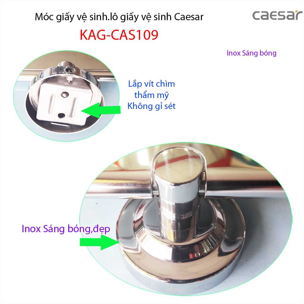 Móc gấy Caesar KAG-CAS109, hộp để giấy vệ sinh inox 304 bóng thiết kế cao cấp