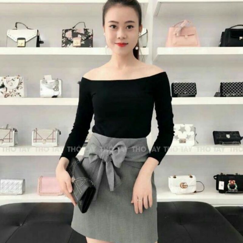 [Hình thật] Áo thun trễ vai tay dài màu trắng chất thun cotton 4 chiều dày dặn #áo thun trễ vai