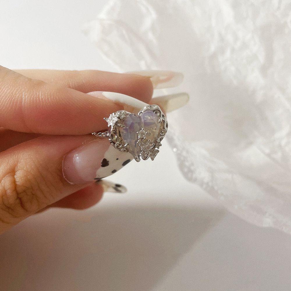 Nhẫn Hở Đính Đá Hình Trái Tim Phong Cách Vintage Cho Nữ|Nhẫn Đeo Đuôi Xe Chất Lượng Cao