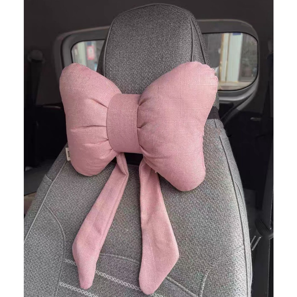 Gối Tựa Đầu / Lưng Bằng Vải Lanh Cotton Hình Nơ Dễ Thương Dùng Trong Xe Hơi Vào Mùa Thu Đông