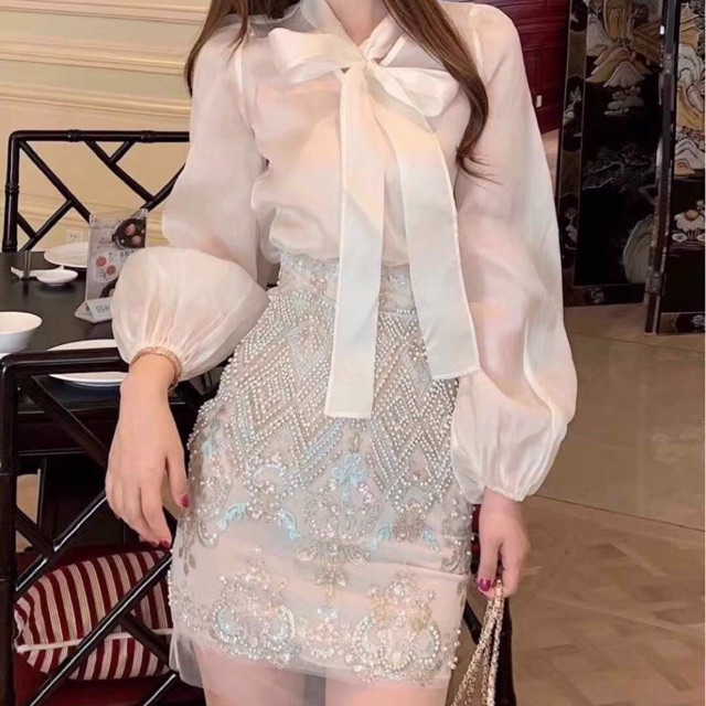 Set Áo Kem Chân Váy Kim Sa Cườm