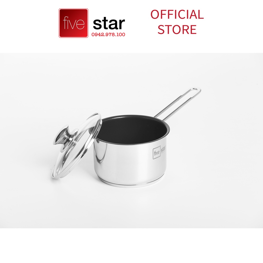 Quánh chống dính 3 đáy inox 430 Fivestar Standard nắp kính bếp từ (12cm/14cm)