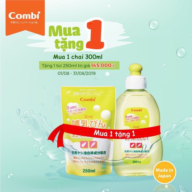 [MUA 1 TẶNG 1] Rửa bình và rau củ quả Combi chai 300ml (tặng túi 250ml)