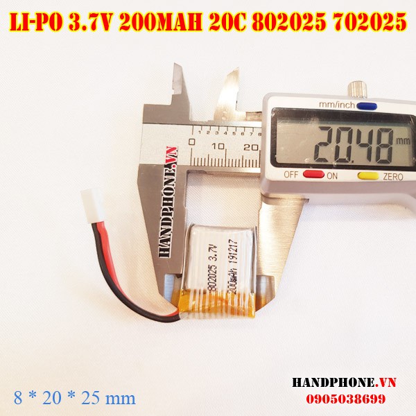 Pin Li-Po 3.7V 200mAh 802025 dòng xả cao 20C cho thiết bị RC: máy bay, ô tô điều khiển