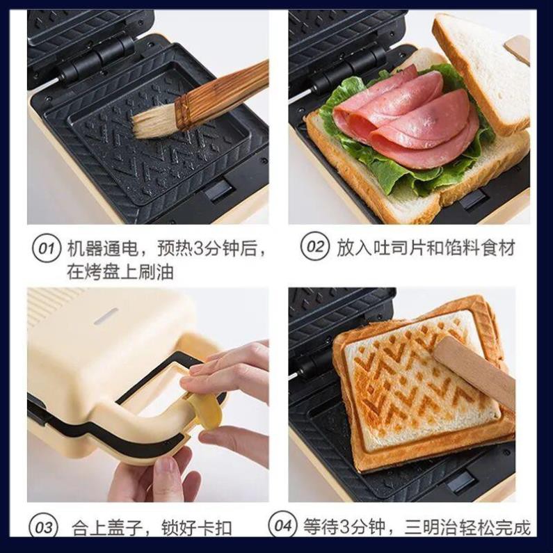 Chính Hãng Bear_Máy Kẹp Nướng Bánh Mì Sandwich - Waffle -Bánh Quế - Hotdog - Máy Làm Bữa Ăn Sáng Cho Gia Đình_Bear P06N2