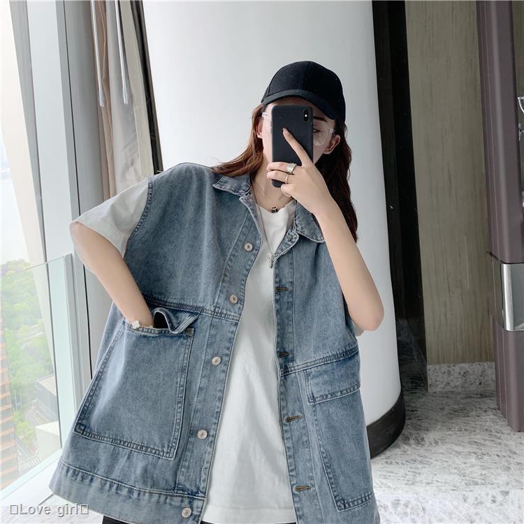 [Nhập WACB22 - giảm 35K đơn 120K] Áo khoác denim không tay dáng rộng xinh xắn theo phong cách hàn quốc | BigBuy360 - bigbuy360.vn