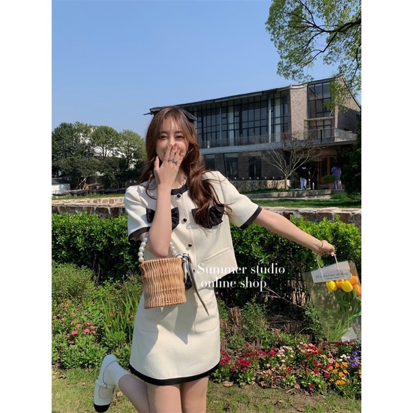 Set Tiểu Thư Dạ Linen Nơ Hàn Quốc Kèm Ảnh Thật