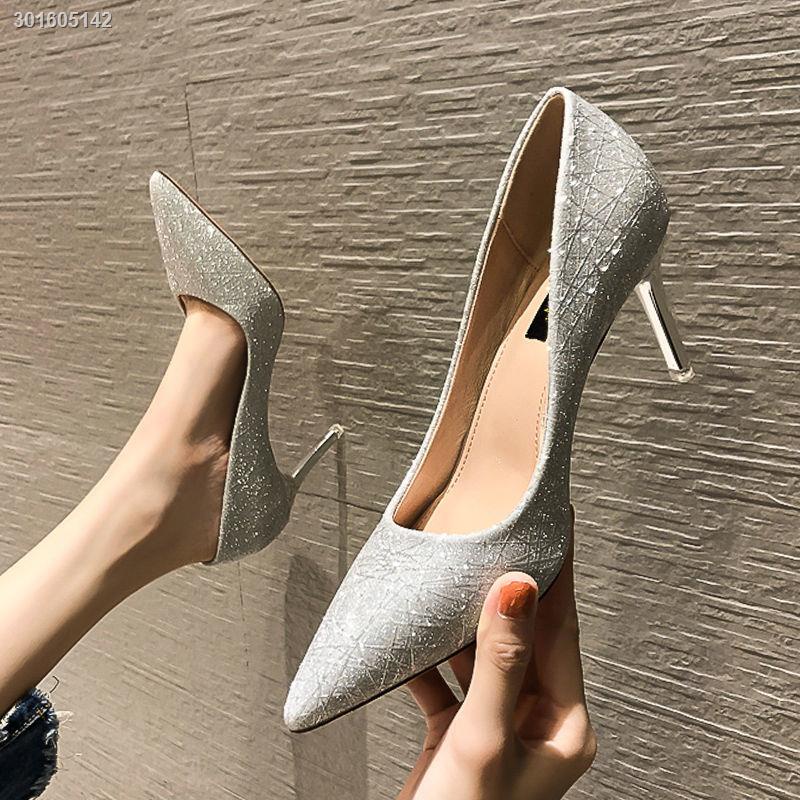 Wedding shoes spring 2021 new women s shoes wedding dress bridesmaid wedding banquet silver single shoes stiletto pointed high heels women