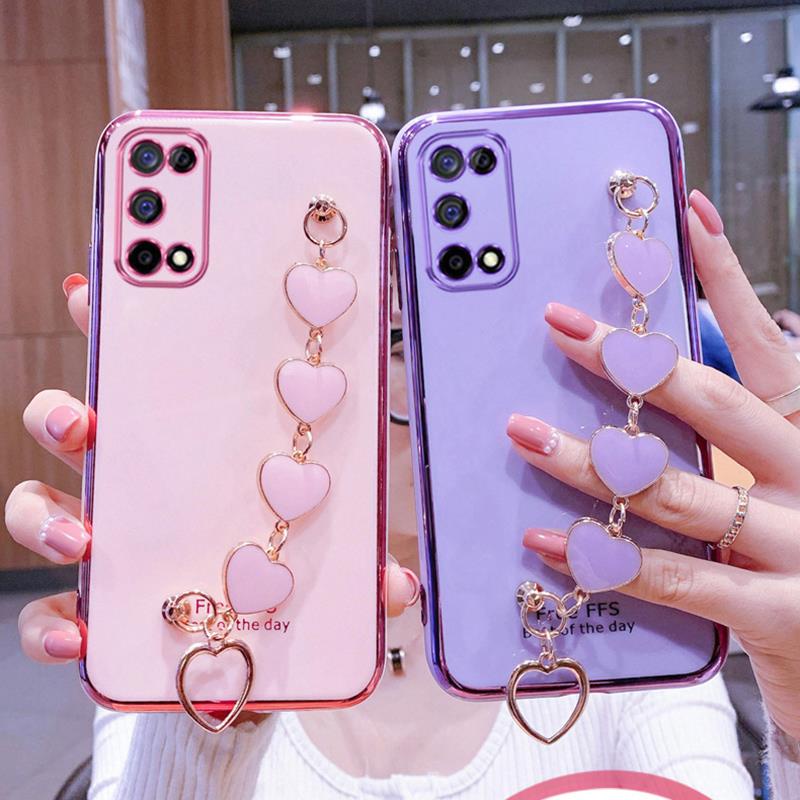 Ốp Điện Thoại Mềm Mạ Hình Trái Tim Cho OPPO A77 A57 A96 A95 A55 A54 A53 A52 A92 Realme C32 C35 C21 C20 C25