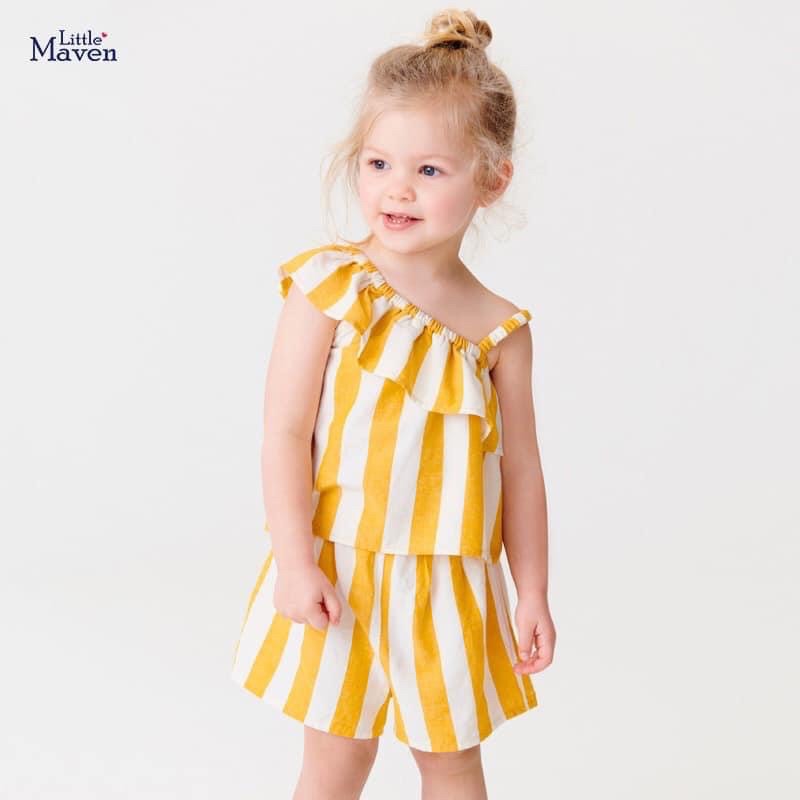 Set bèo kẻ lệch vai Little Maven