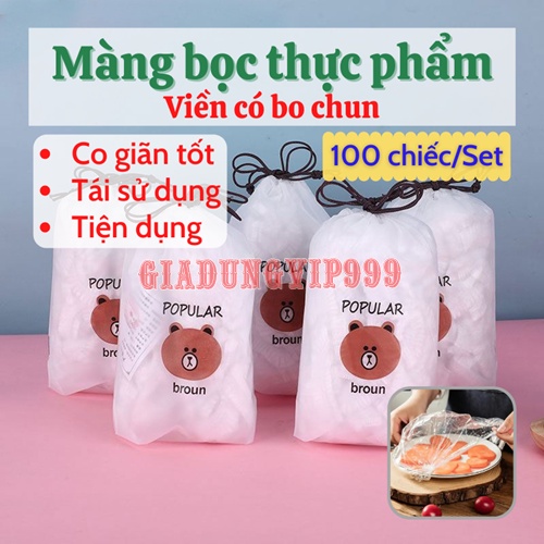 [MẪU MỚI] Màng bọc thực phẩm  Màng bọc thức ăn co giãn nilon PE có chun ở viền siêu dai tái sử dụng vệ sinh tiện lợi