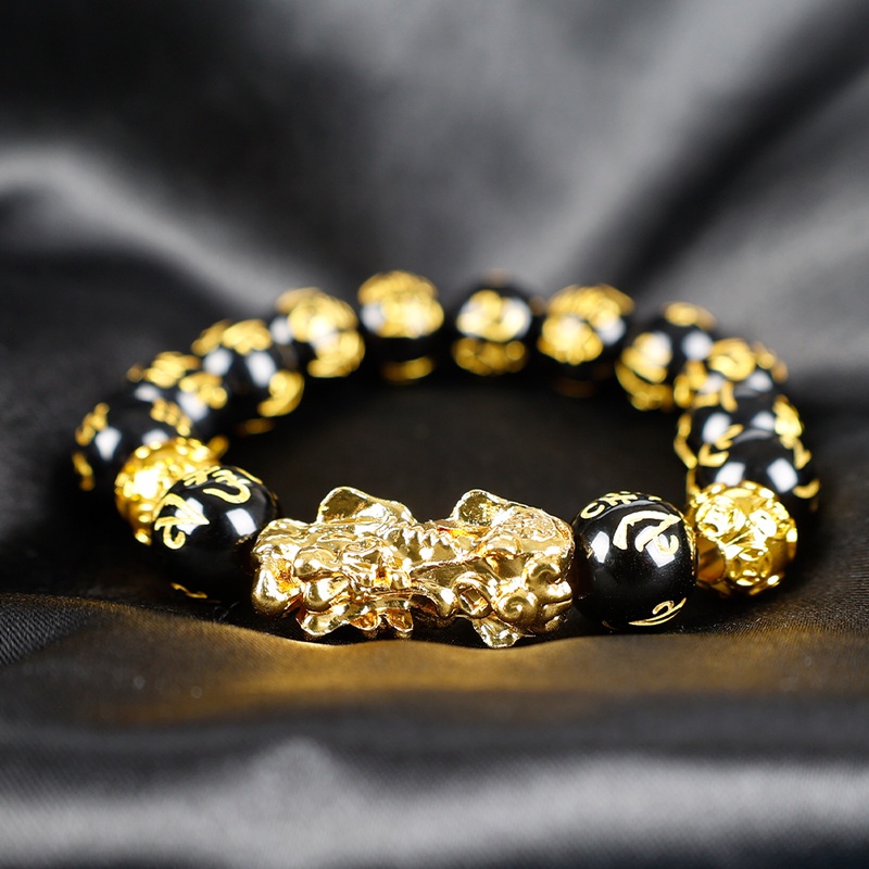 Vòng Đeo Tay Xâu Hạt Đá Obsidian Phong Cách Trung Hoa