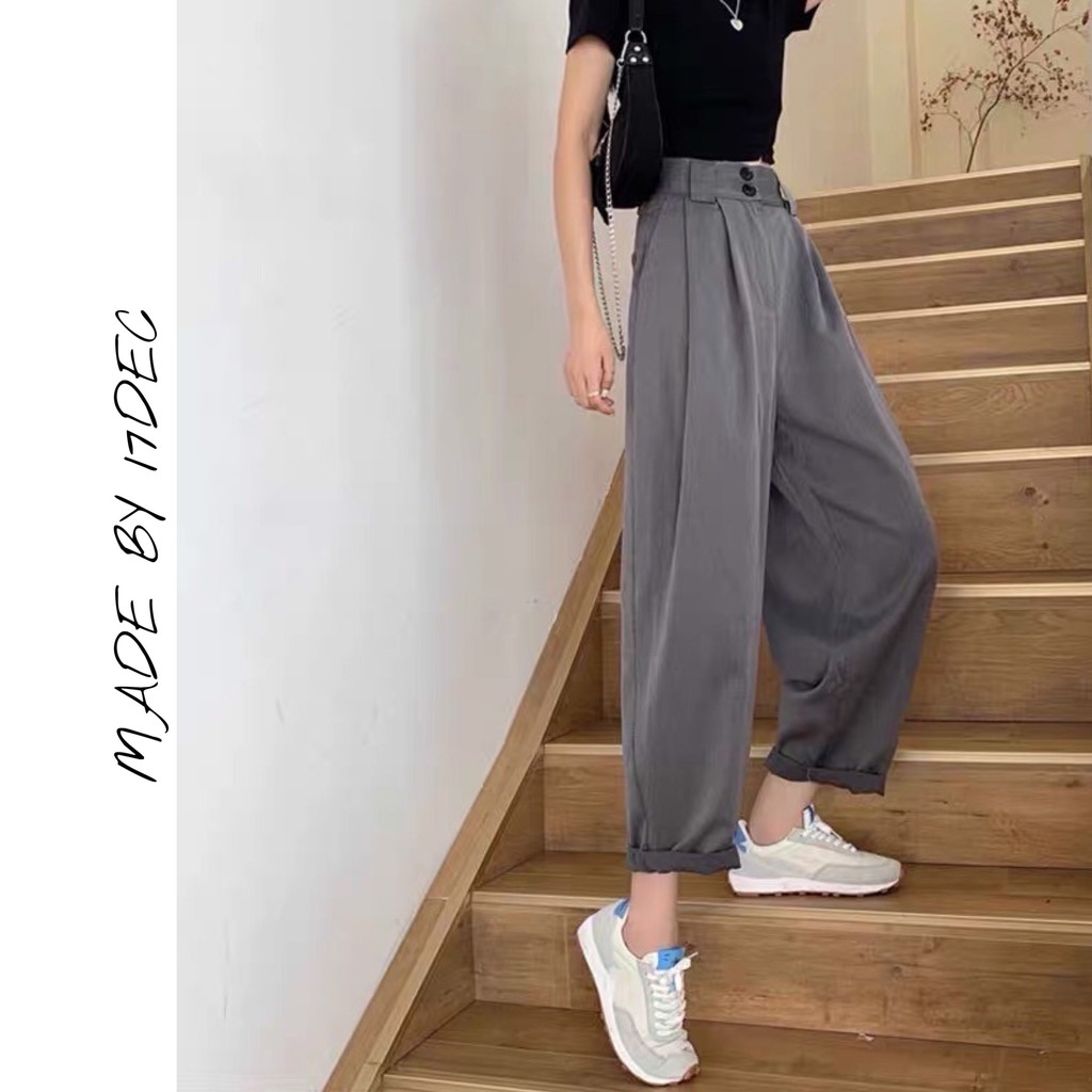 Quần baggy dáng thụng 17DEC, quần tây nữ cạp cao ống rộng dáng bom cao cấp | BigBuy360 - bigbuy360.vn