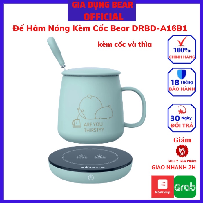 Đế làm nóng đồ uống,Đế Hâm Nóng Kèm Cốc và thìa cao cáp Bear DRBD-A16B1 , bảo hành 18 tháng