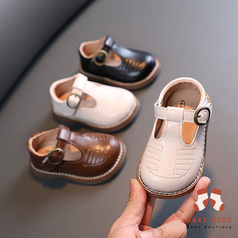 Giày tập đi cho bé gái - Giày búp bê quai dán đế cao su chống trơn trượt chất da PU siêu mềm phong cách Hàn Quốc M2239