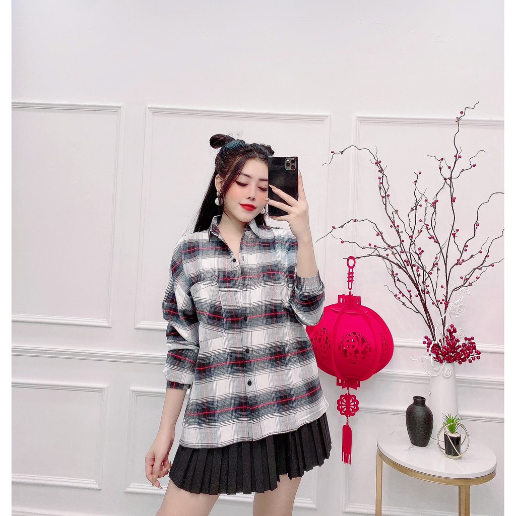 [HCM] Áo sơ mi nữ, sơ mi nữ from rộng tay dài sọc caro kiểu dáng năng động trẻ trung nhiều màu [SKUA-07]