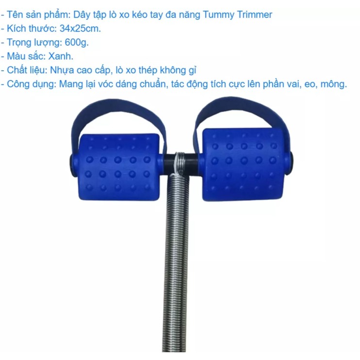 Dây tập lò xo kéo tay đa năng Tummy Trimmer, tập gym, tập cơ bụng, màu Xanh Nhựa cao cấp Lò xo thép không gỉ