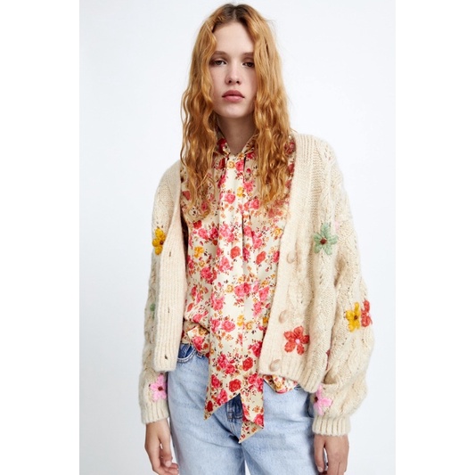 Áo sơ mi hoạ tiết hoa ZARA AUTH SIZE XS