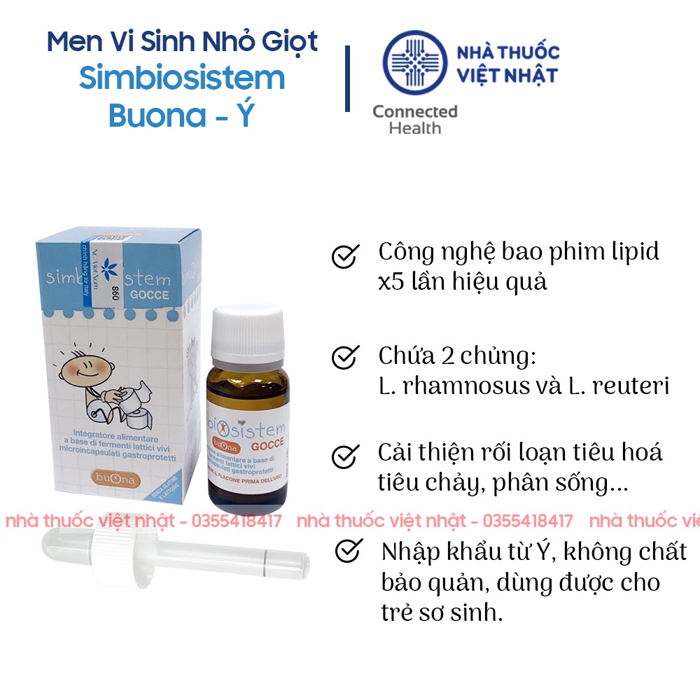Buona Simbiosistem - Men Vi Sinh Nhỏ Giọt, Giảm Tiêu Chảy, Nôn Trớ, Rối Loạn Tiêu Hóa, Công Nghệ Bao Phim - Lọ 10ml