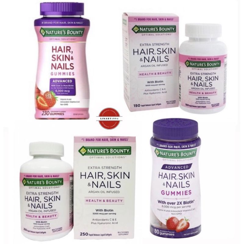 Viên uống hỗ trợ tóc dày, móng khoẻ và da đẹp Nature’s Bounty Hair, Skin, Nails