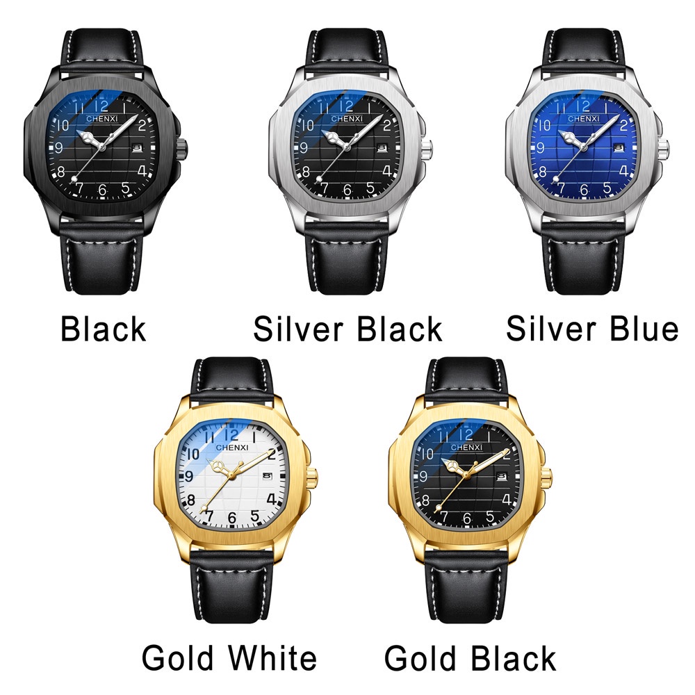 Đồng Hồ Đeo Tay Nam Mặt Vuông Dây Da Chống Thấm Nước Thời Trang