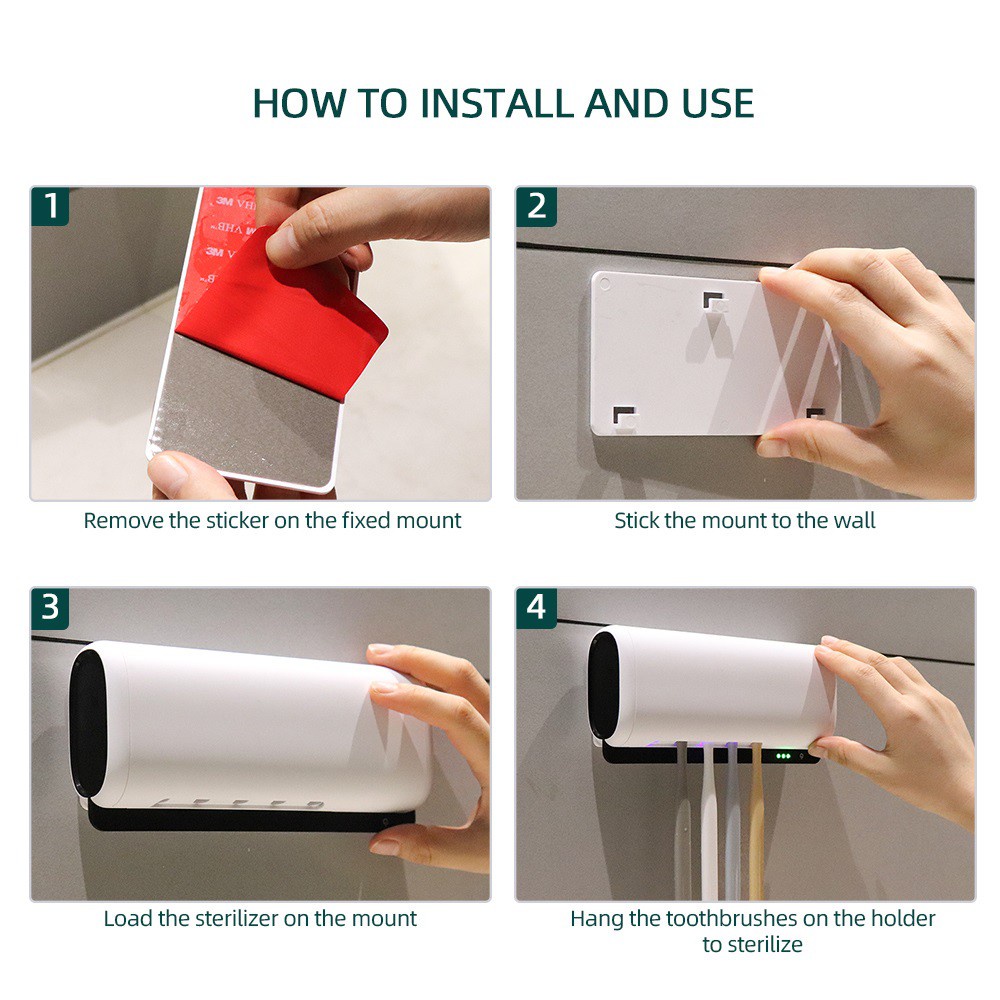 Giá Đỡ Bàn Chải Đánh Răng Gắn Tường Bằng Tia UV Khử Trùng Đa Năng Tiện Dụng