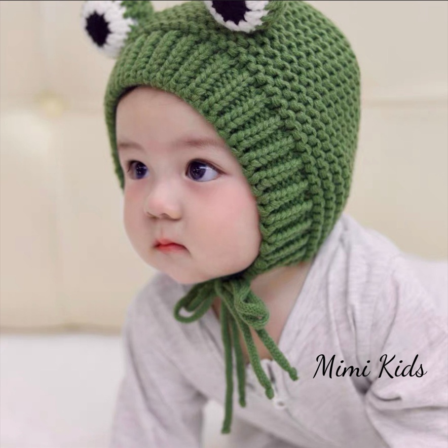 Mũ nón len buộc dây đan hình chú ếch dễ thương cho bé ML186