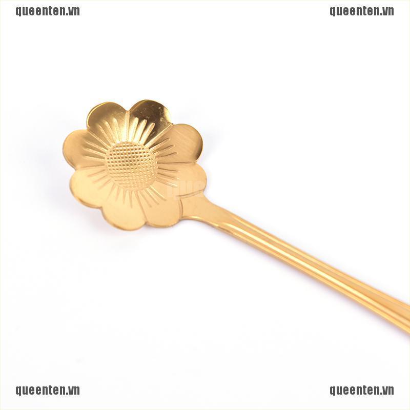 New 1pcs Stainless Steel Teaspoons Flower Shape Dessert Coffee Spoons Tableware QUVN