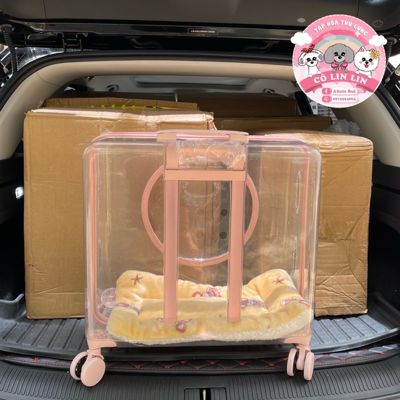 Vali vuông đại trong suốt cho thú cưng có cửa tròn 50*45*28cm