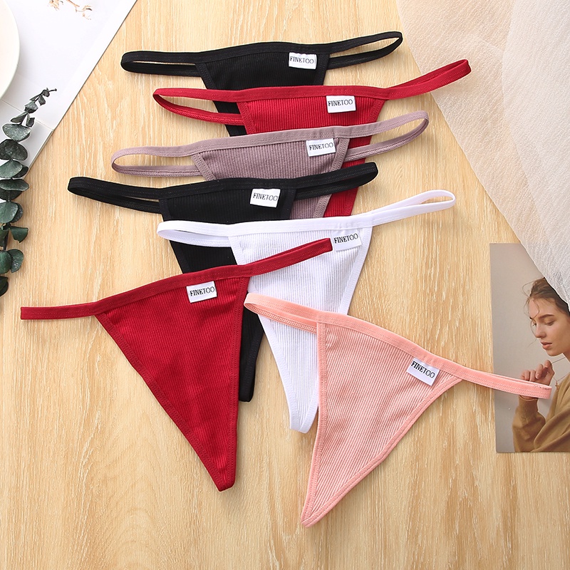 Set 7 quần lót lọt khe FINETOO cotton lưng cao kiểu dáng chữ T mềm mại quyến rũ dành cho nữ