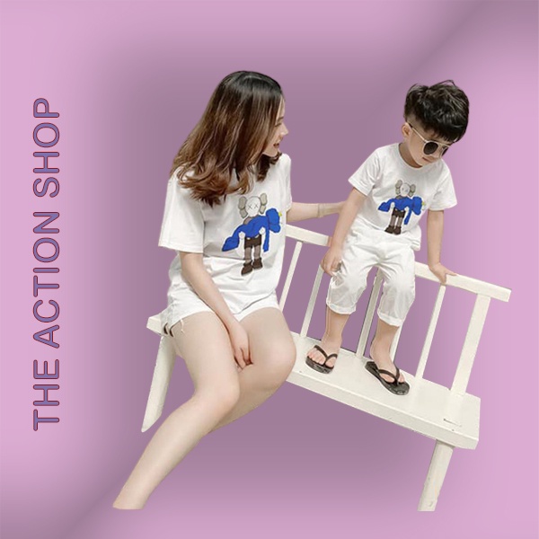 Áo đôi mẹ và bé đồng phục gia đình 3/4/5 người Mẫu Kaw Thun cotton dày dặn Màu trắng GD0027T Bin Action