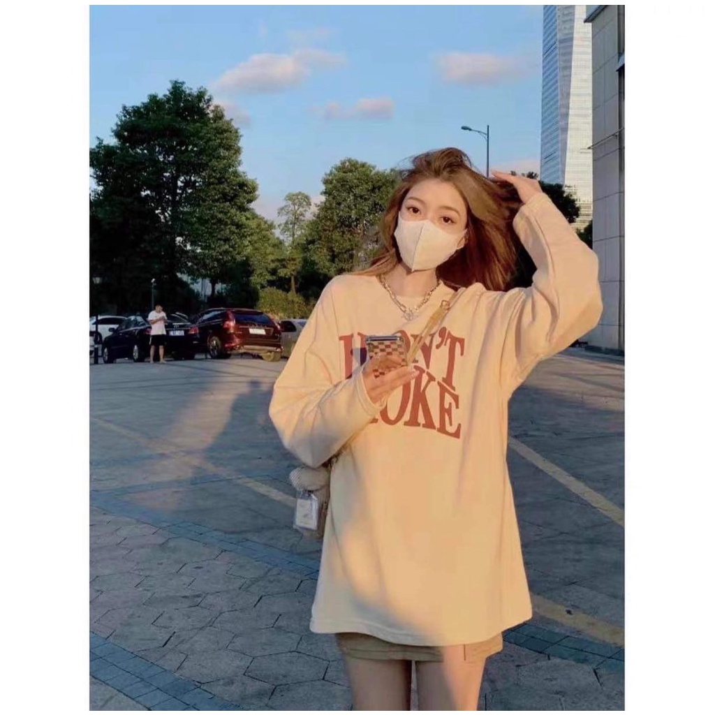 Áo SWeater Nỉ bông Dáng Rộng In Chữ I Don`t Smoke [FREESHIP] Áo Nỉ Nữ Cổ Tròn