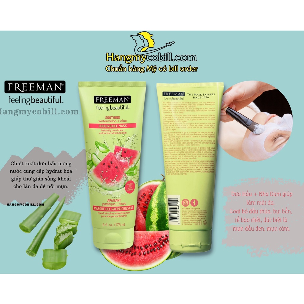 Mặt nạ lột Freeman Mask Soothing watermelon + aloe Cooling gel.