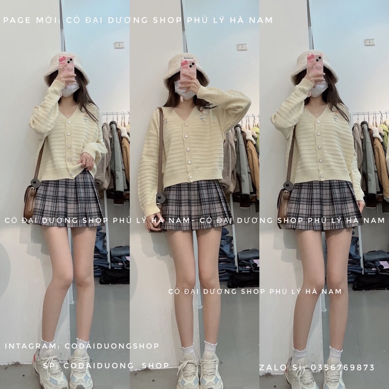 áo cadigan thêu hoa nổi cổ v