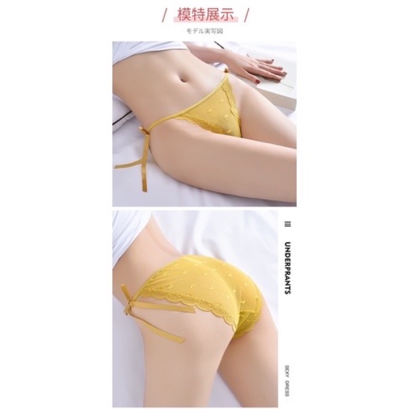 Quần Lót Nữ ❤️ Quần Lót Ren Họa Tiết Tim Thắt Nơ Hông Sexy Điệu Đà mẫu 039