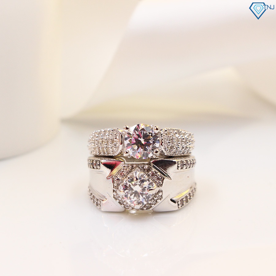 Nhẫn cặp đôi bạc bản to nam nữ đính đá khắc tên ND0267 Trang Sức TNJ