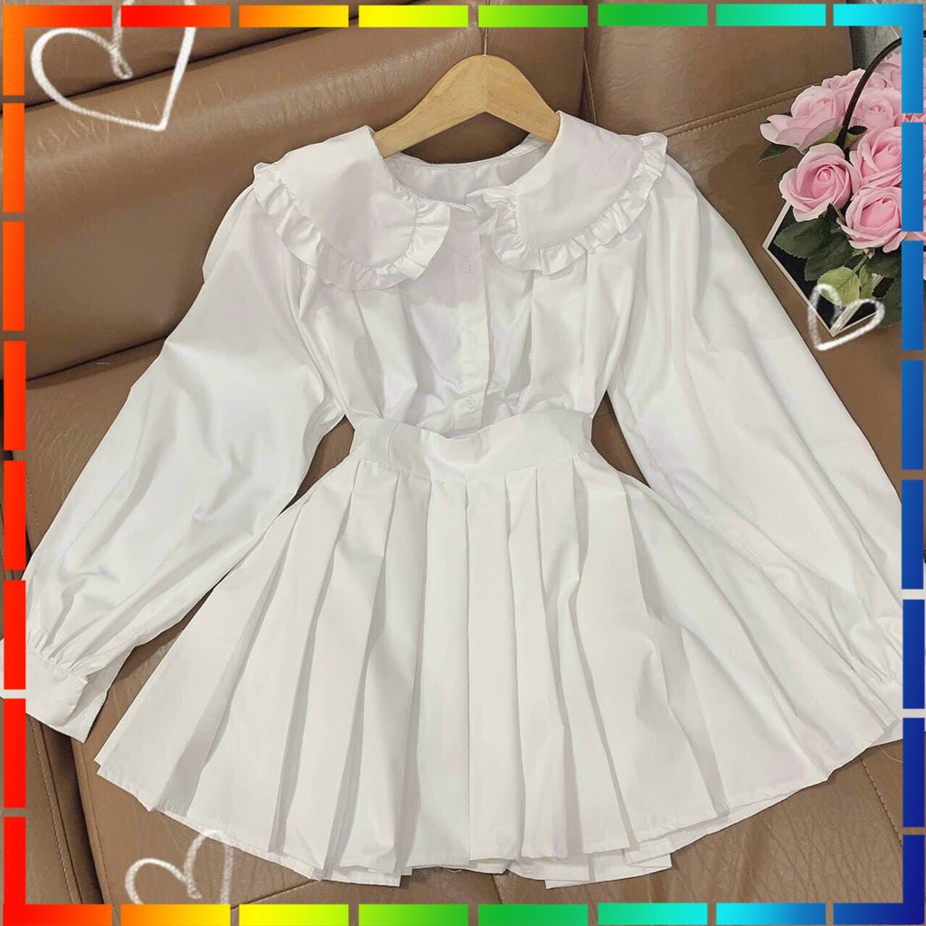 (ẢNH THẬT - Tặng kèm Tất Cao Cổ Hàn) Áo sơ mi nữ🌸Váy trắng🌸Set áo sơ mi nữ chân váy tennis thiết kế style Hàn Quốc cực đ | BigBuy360 - bigbuy360.vn