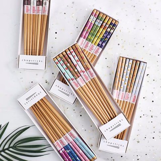 Bộ đũa tre in họa tiết nhiều mẫu (7 mẫu) - set 8 đôi