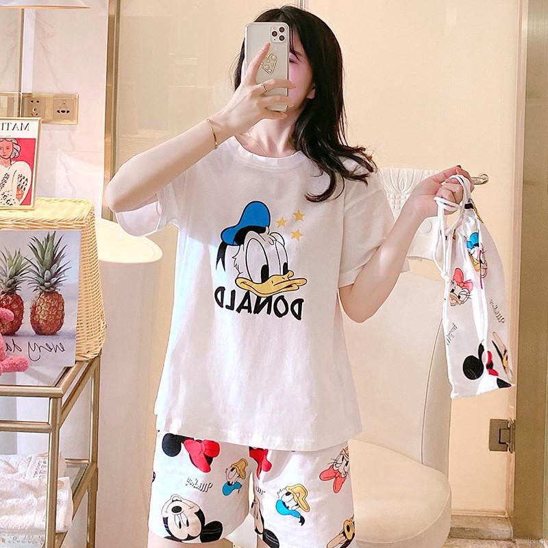 Bộ Đồ Ngủ Pijama Ngắn Tay Vải Lụa Thoáng Mát Cho Nữ