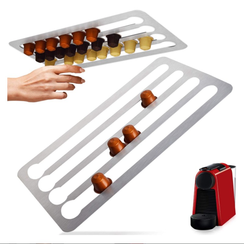 Aluminum Capsule Holder for Nespresso Pod,Vertically or Horizontally Wall-Mounted Under Cabinet Storage Holds 40